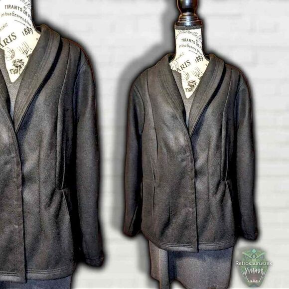 Pamela Dennis Private Client Professional Twee Black Peplum Blazer Peacoat Jacke - Picture 1 of 5